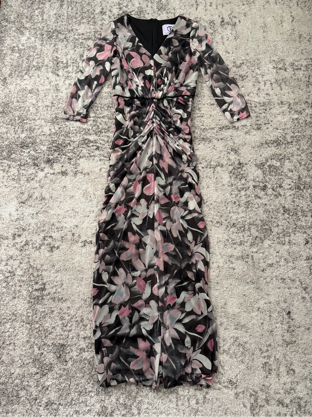 JS Collections Pink & Black Floral Ruched V-Neck Maxi Dress